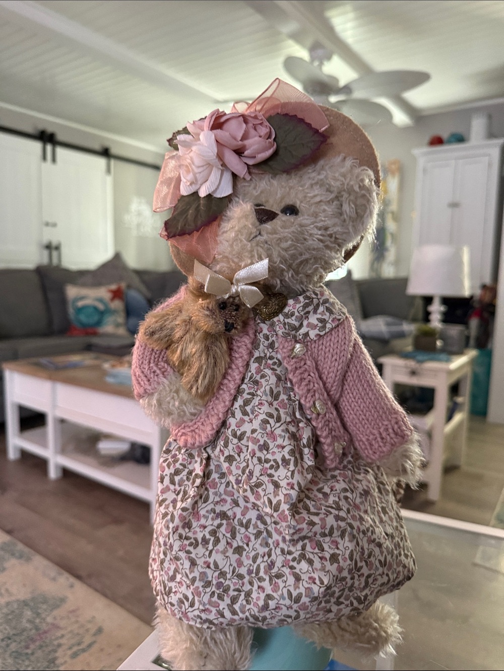 Boyds Bears Pink Floral Dress Teddy with Knit Cardigan and Hat